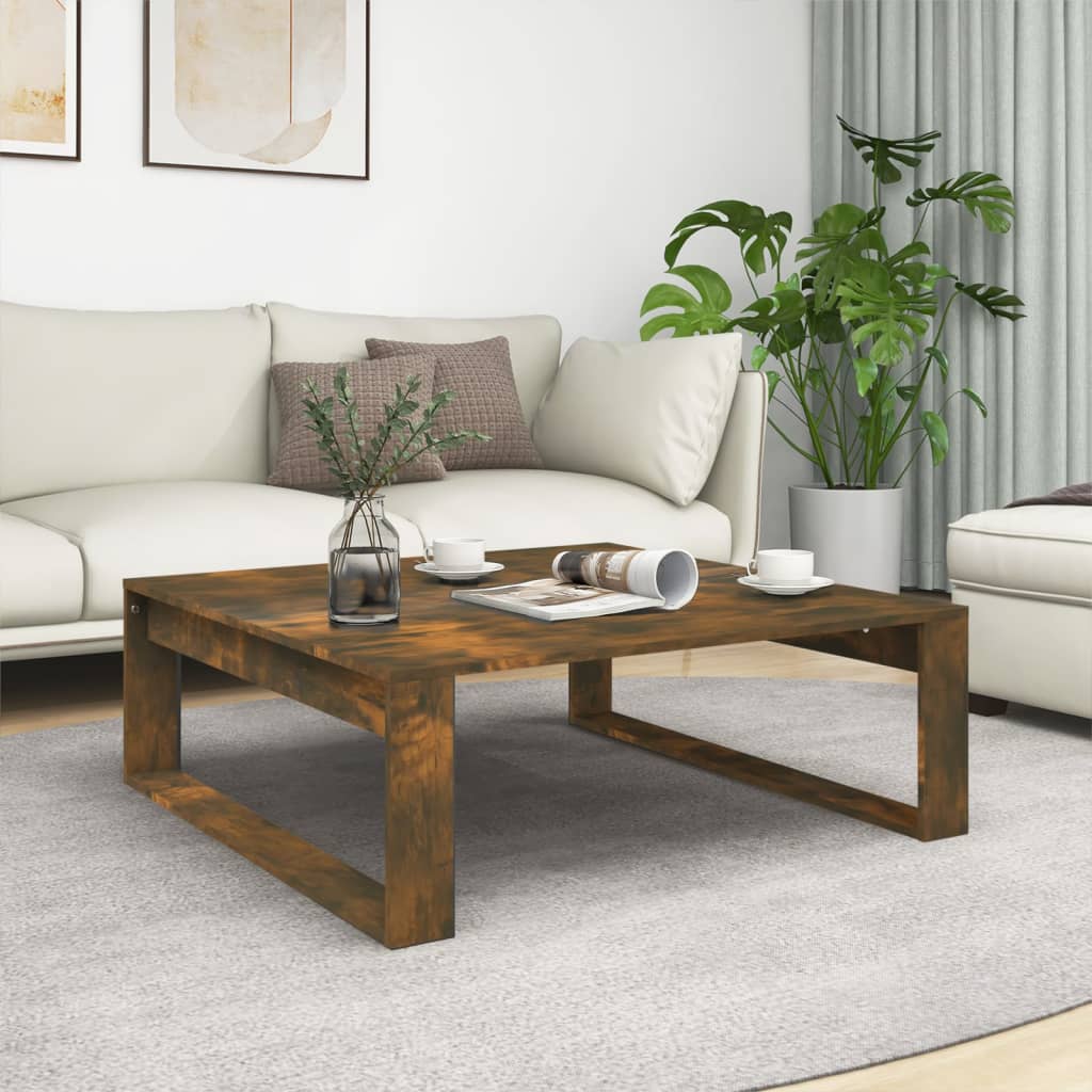 sofabord 100x100x35 cm konstrueret træ røget egetræsfarve