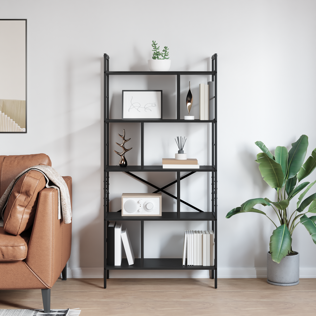 Bogreol Sort eg 75 x 30 x 156 cm Konstrueret træ
