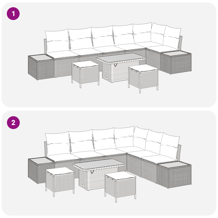 Havesofa Sæt med pude 9 pcs Beige og lys grå