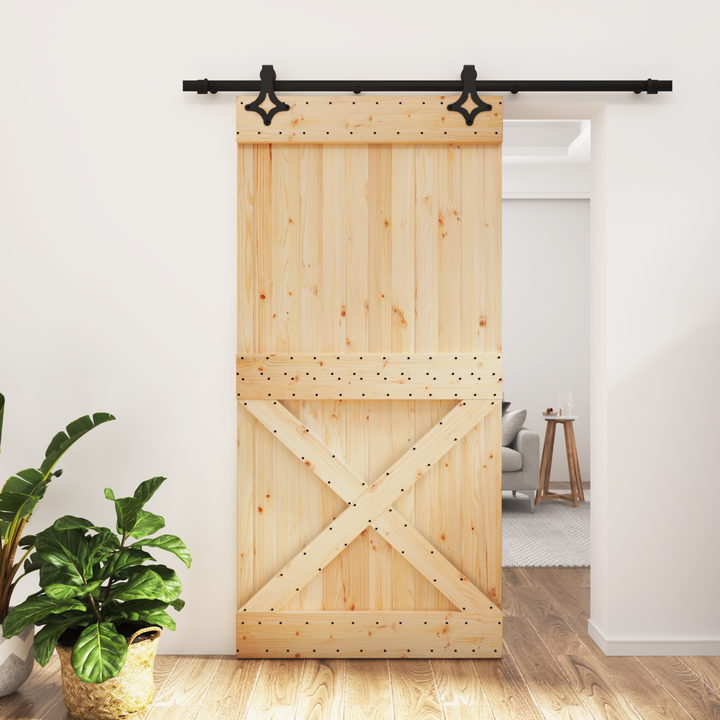 Skydedør Naturfarvet og sort 100 x 210 cm Massivt Fyrretræ