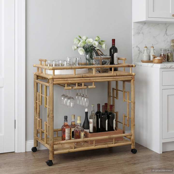 Vinvogn med hjul Naturfarvet 85 x 50 x 93 cm Bambus