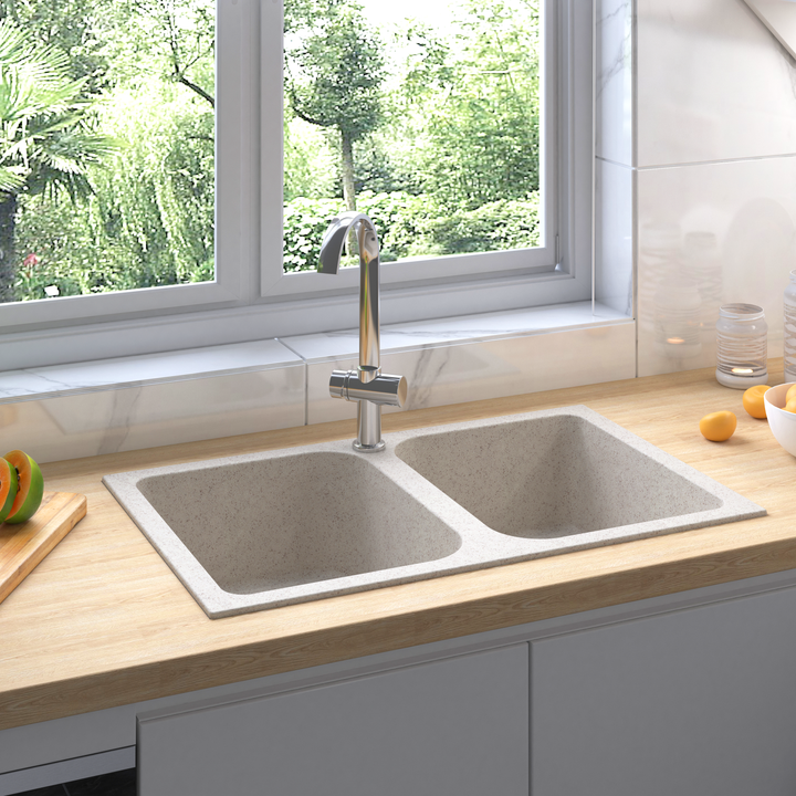 Køkkenvask Beige 76 x 48 x 30 cm Kvarts og Harpiks