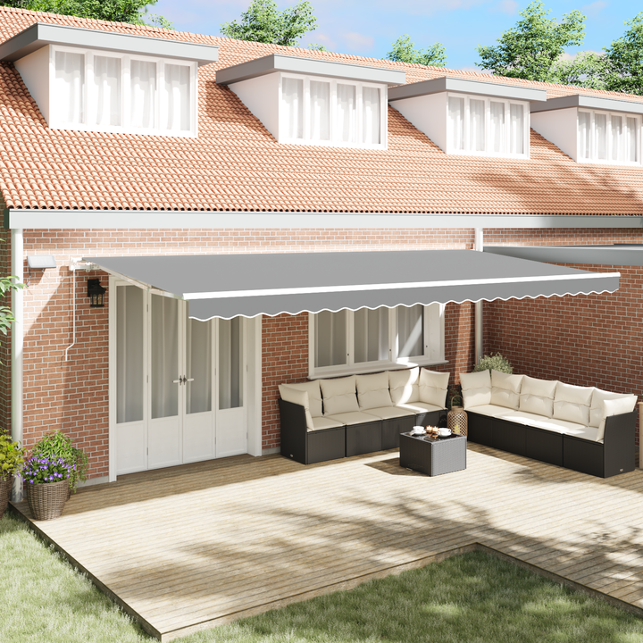 Markiseramme med LED -strimmellys Hvid 600 × 350 cm Aluminium
