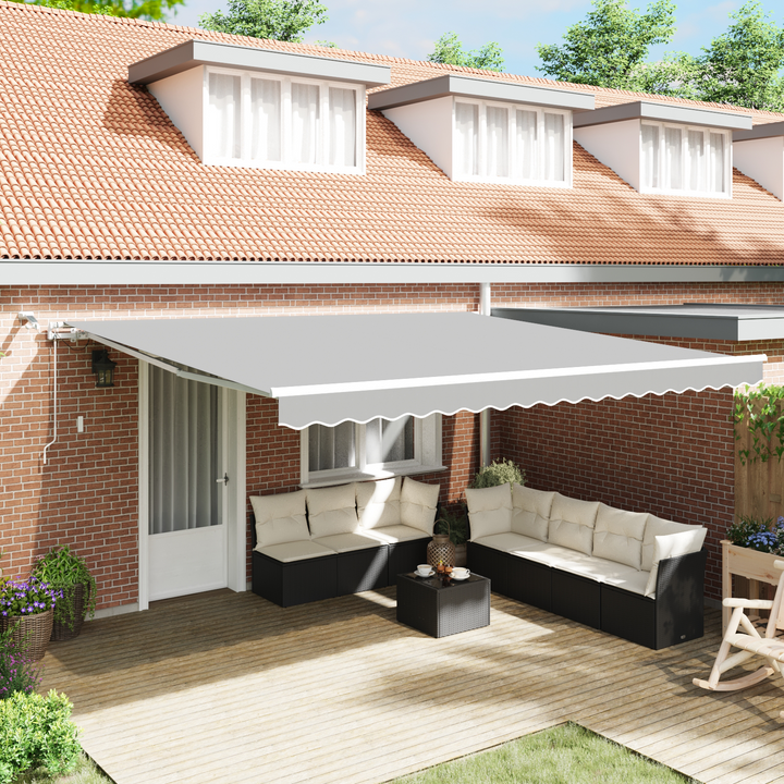 Markiseramme med LED -strimmellys Hvid 450 × 350 cm Aluminium