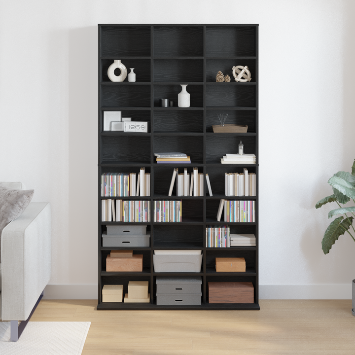 CD Skab med hylde Sort eg 101 x 23 x 177,5 cm Konstrueret træ