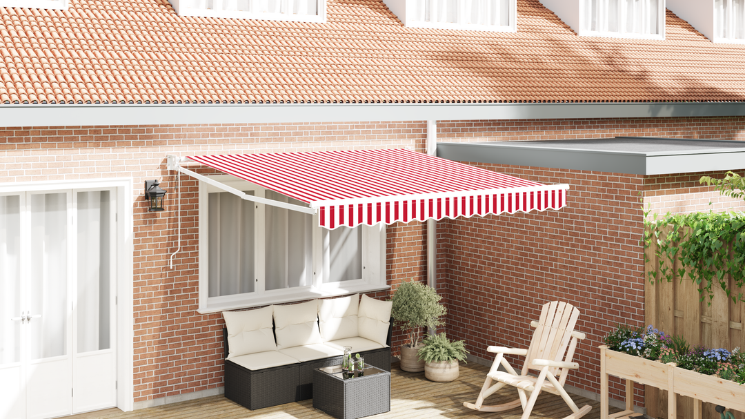 Udtrækkelig markise Rød og Hvid 350 x 250 cm Polyester og metal
