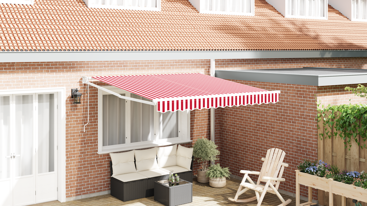 Udtrækkelig markise Rød og Hvid 350 x 250 cm Polyester og metal