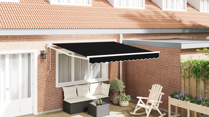Udtrækkelig markise Sort 350 x 250 cm Polyester og metal
