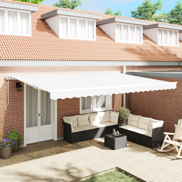 Udtrækkelig markise Hvid 500 × 300 cm Stof og aluminium