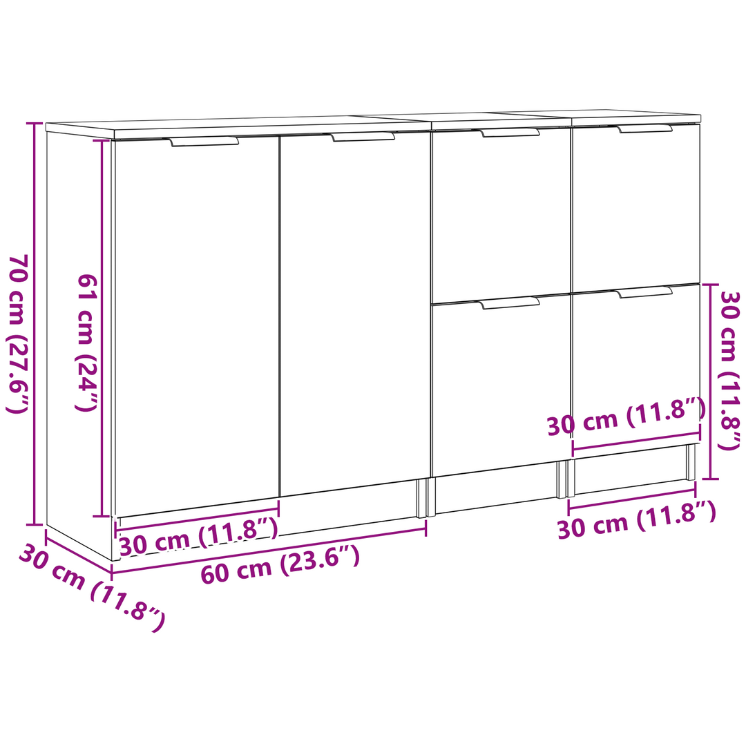 Sideboard 3 pcs Sort eg Konstrueret træ
