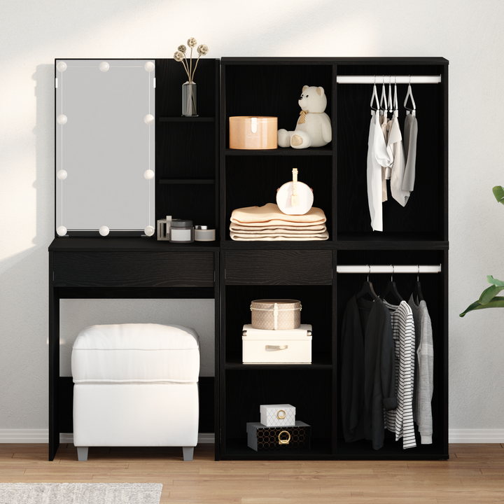 LED Smykkebord Set Sort eg 140 x 40 x 140 cm Konstrueret træ
