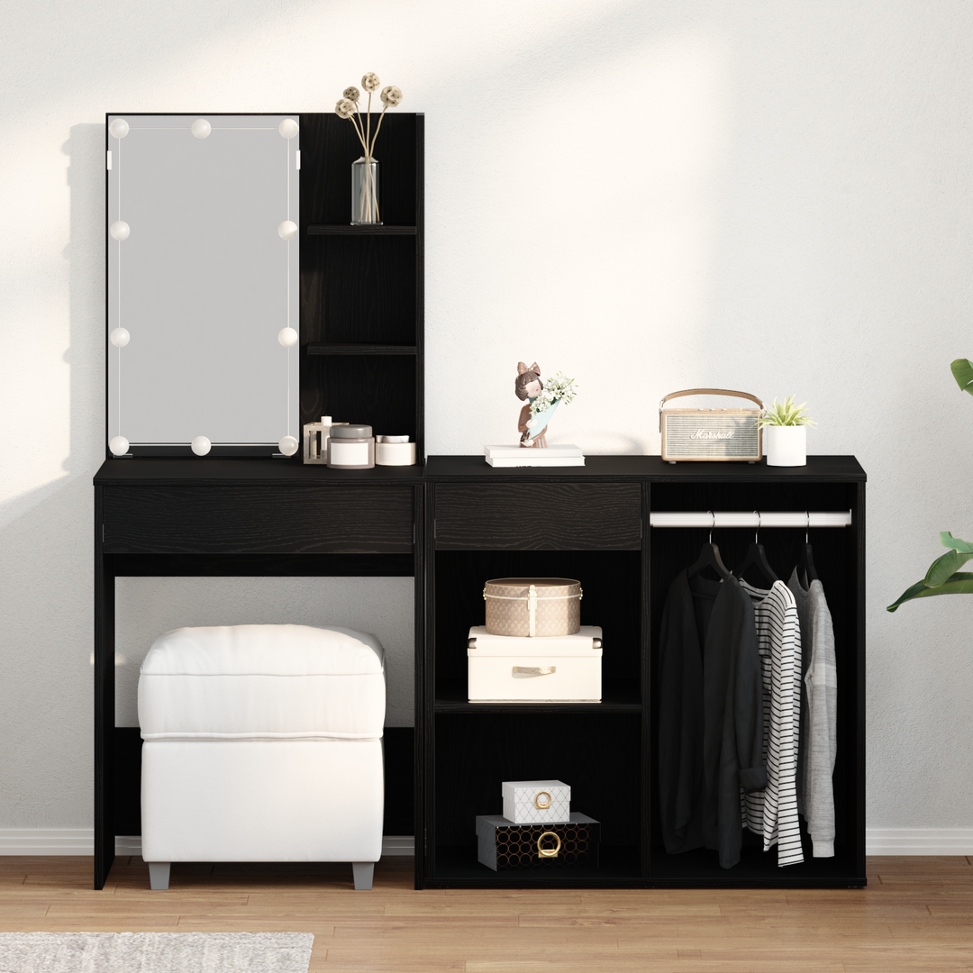 LED Smykkebord Set Sort eg 140 x 40 x 140 cm Konstrueret træ