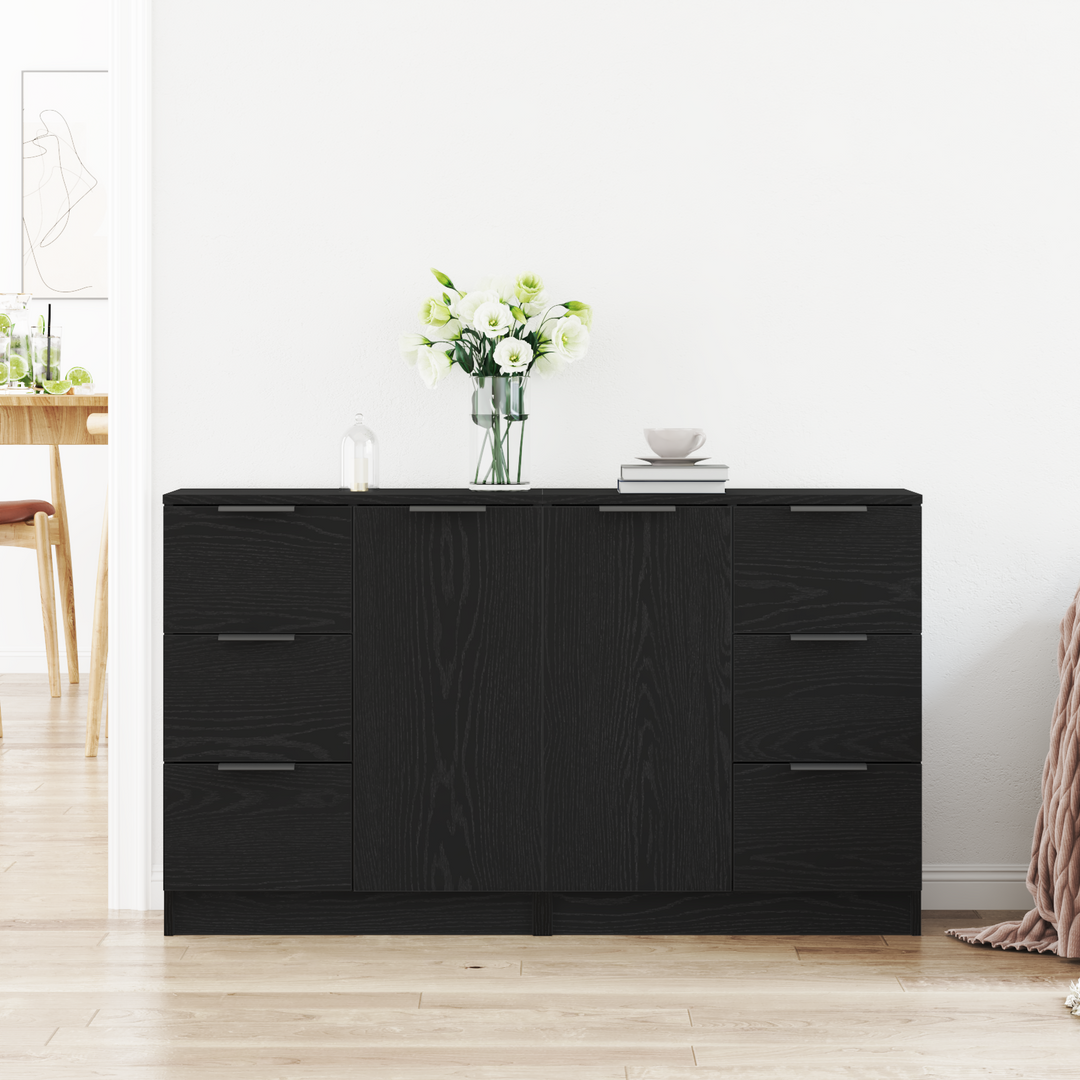Sideboard med skuffe Sort eg 120 x 30 x 70 cm Konstrueret træ