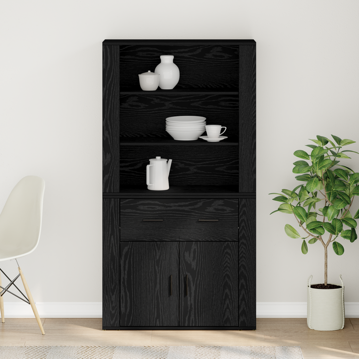 Highboard med skuffe Sort eg 80 x 33 x 150 cm Konstrueret træ
