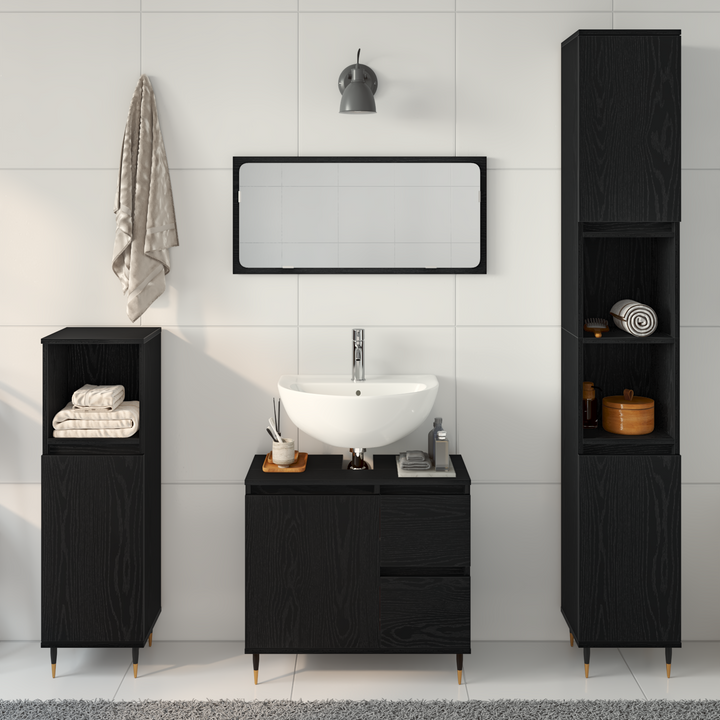 Badeværelsesmøbel sæt med skuffe 3 pcs Sort eg 30 x 30 x 190 cm