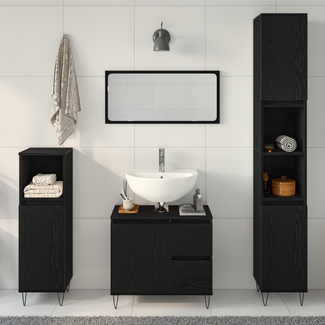 Badeværelsesmøbel sæt med skuffe 3 pcs Sort eg 30 x 30 x 190 cm