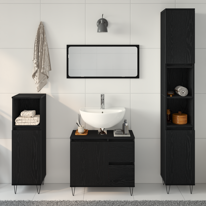 Badeværelsesmøbel sæt med skuffe 3 pcs Sort eg 30 x 30 x 190 cm