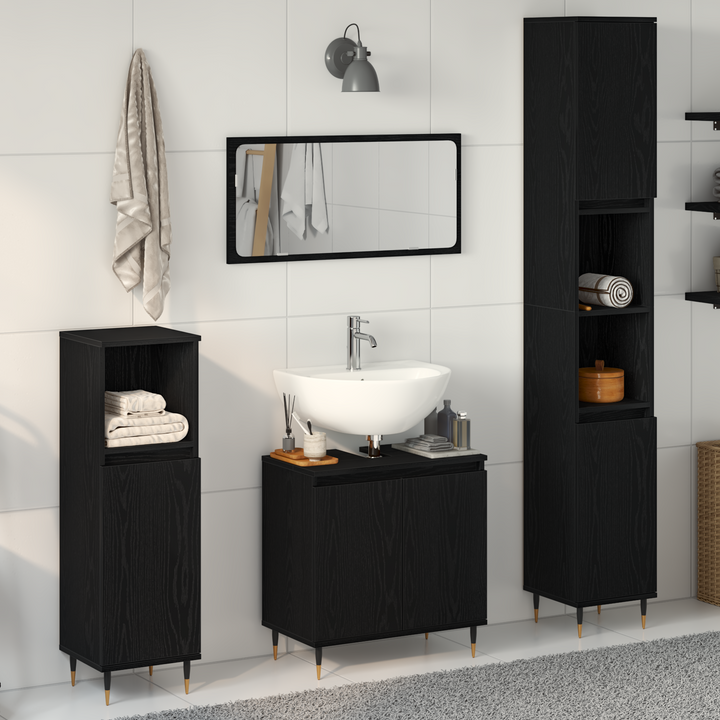 Badeværelsesmøbel sæt med dør 3 pcs Sort eg 30 x 30 x 190 cm