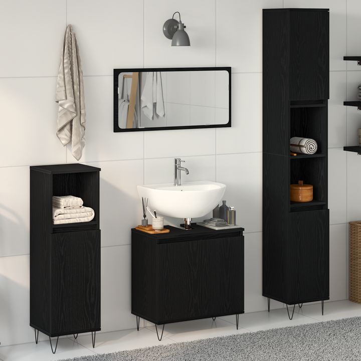 Badeværelsesmøbel sæt med dør 3 pcs Sort eg 30 x 30 x 190 cm
