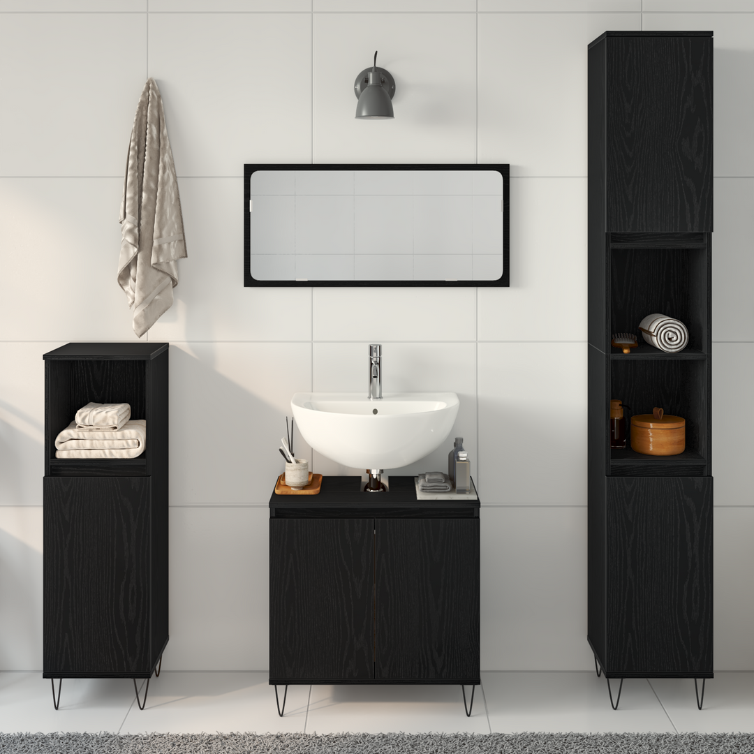 Badeværelsesmøbel sæt med dør 3 pcs Sort eg 30 x 30 x 190 cm