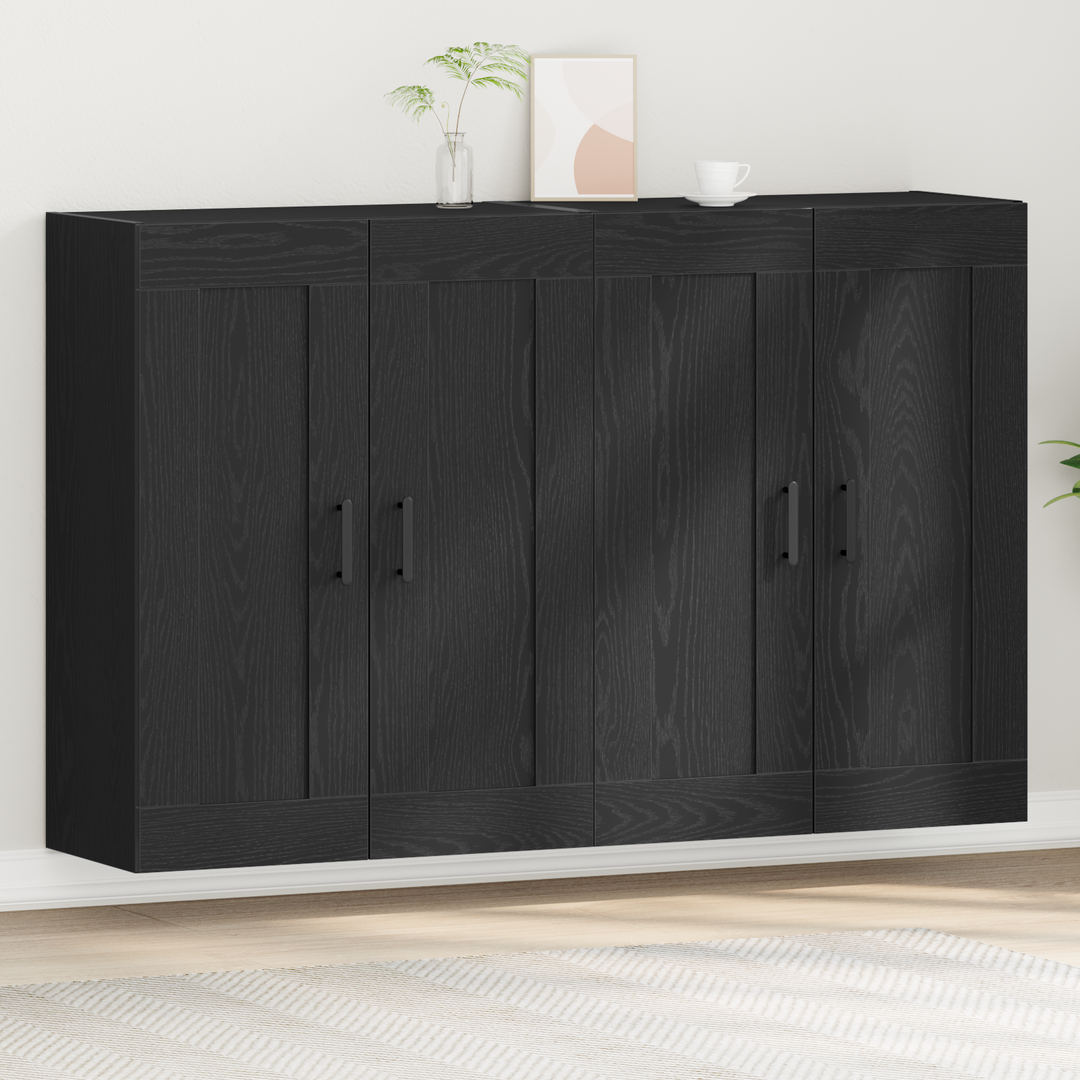 Væghængt skab 2 pcs Sort eg 69,5 x 34 x 90 cm Konstrueret træ