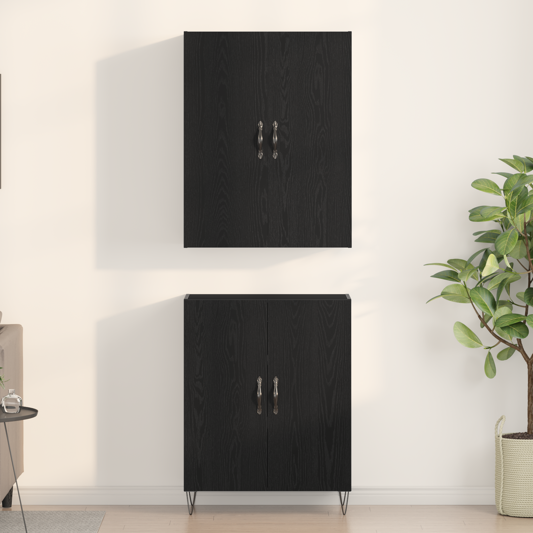 Highboard 2 pcs Sort eg Konstrueret træ og glas