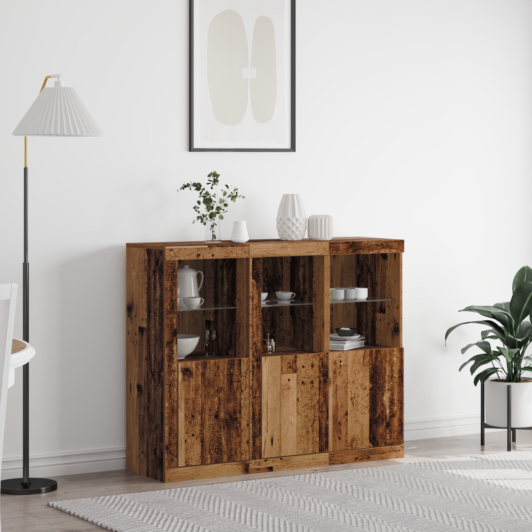 LED Sideboard 3 pcs Gammelt træ 123 x 37 x 100 cm