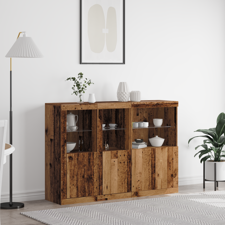 LED Sideboard Gammelt træ 142,5 x 37 x 100 cm Konstrueret træ