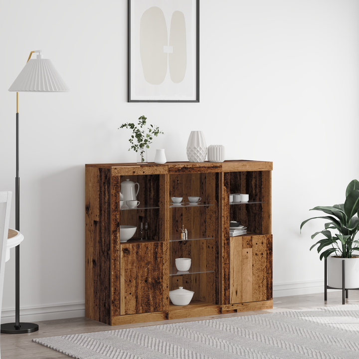 LED Sideboard Gammelt træ 123 x 37 x 100 cm Konstrueret træ