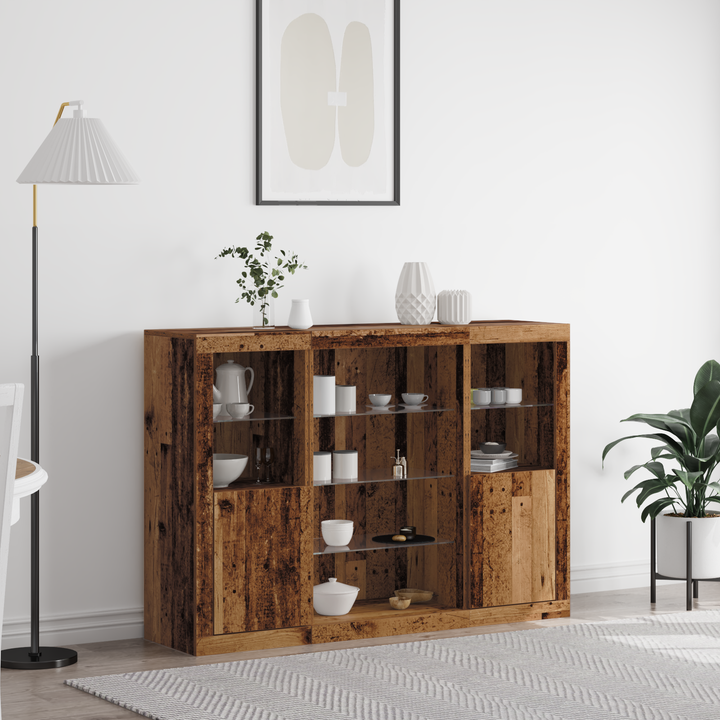 LED Sideboard Gammelt træ 142,5 x 37 x 100 cm Konstrueret træ