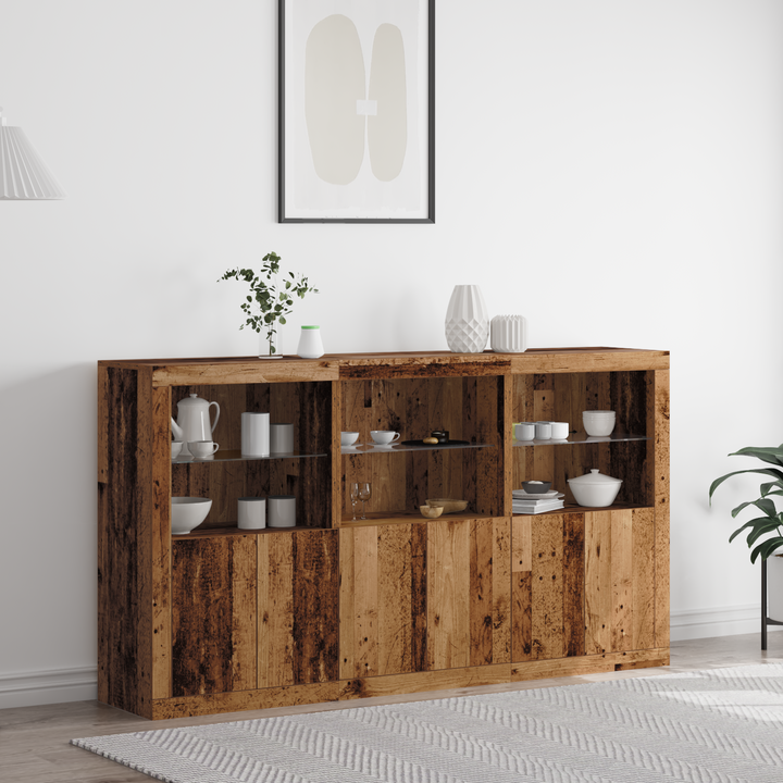 LED Sideboard Gammelt træ 181,5 x 37 x 100 cm Konstrueret træ