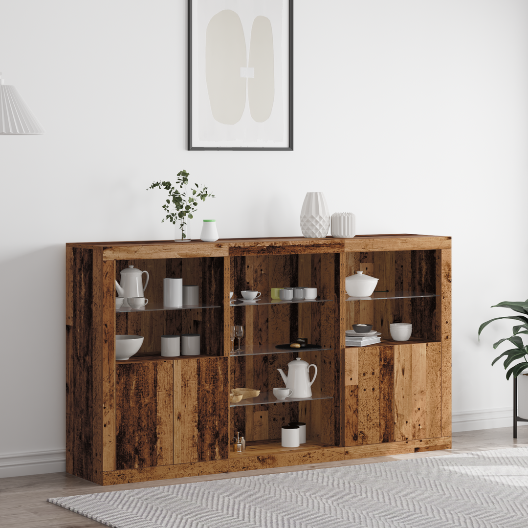 LED Sideboard Gammelt træ 181,5 x 37 x 100 cm Konstrueret træ