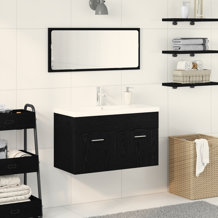 Badeværelsesskab Sort eg 80 x 38,5 x 46 cm Konstrueret træ