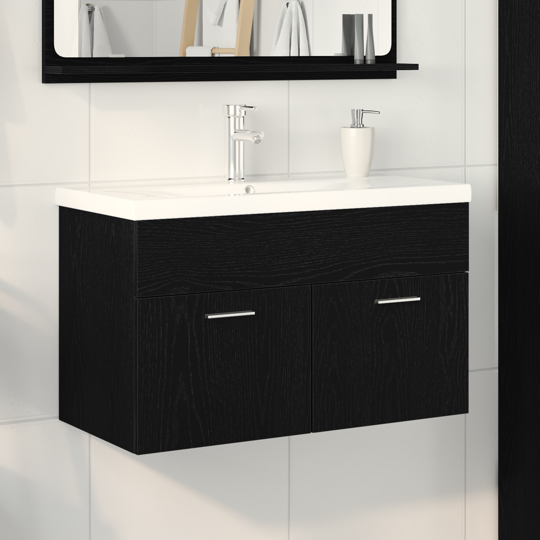 Badeværelsesskab Sort eg 80 x 38,5 x 46 cm Konstrueret træ