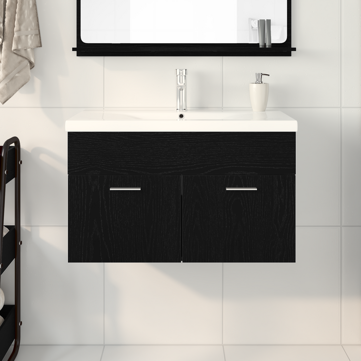 Badeværelsesskab Sort eg 80 x 38,5 x 46 cm Konstrueret træ