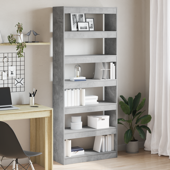 Bogskab med hylde Beton Grå 80 x 30 x 198 cm Konstrueret træ