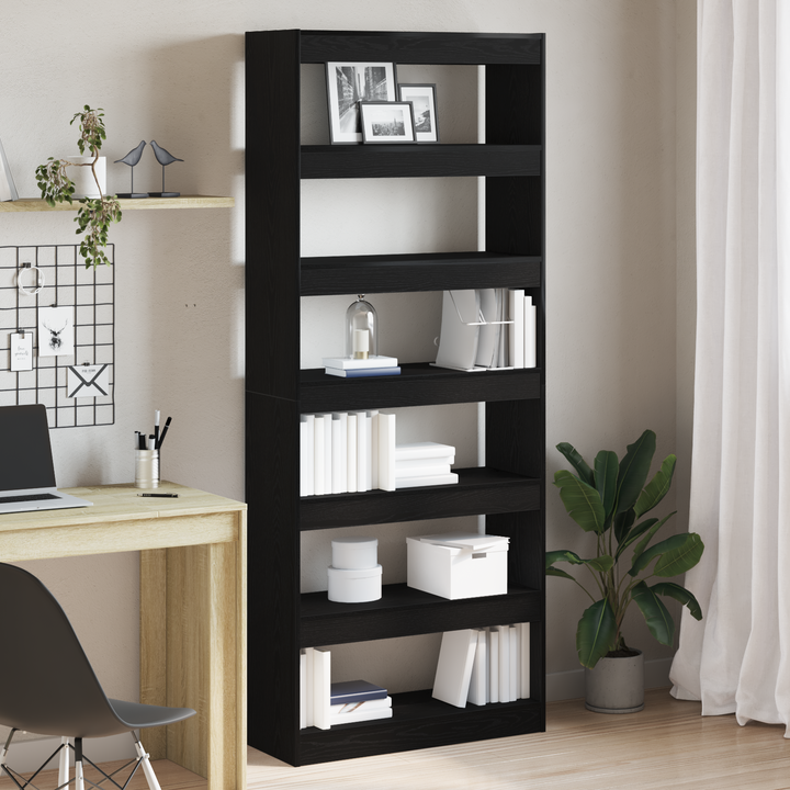 Bogskab med hylde Sort eg 80 x 30 x 198 cm Konstrueret træ