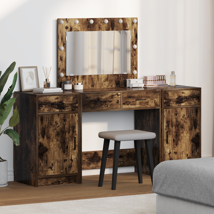Klædeskab med spejllys med skuffe 3 pcs Brun Konstrueret træ