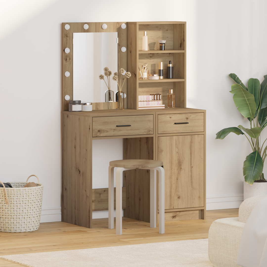Makeupbord sæt med LED 2 pcs Artisan Egetræ Konstrueret træ