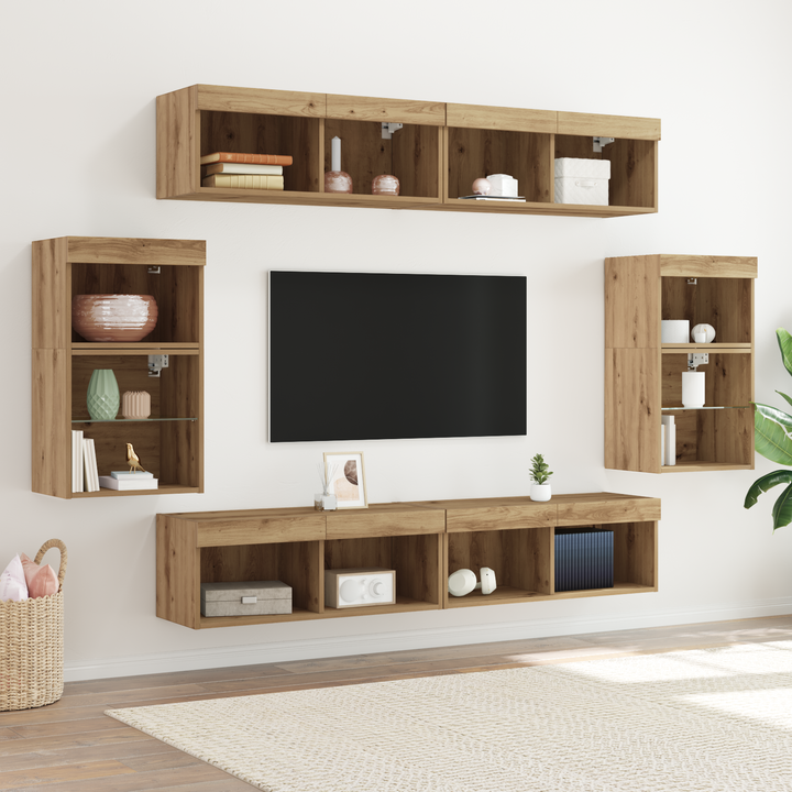 TV-møbelsæt Vægmonteret 8 pcs artisan eg Konstrueret træ