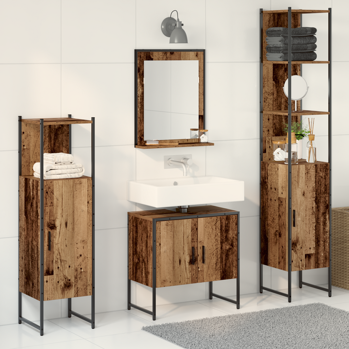 Badeværelsesmøbel sæt med dør 4 pcs Brun 33 x 33 x 185.5 cm