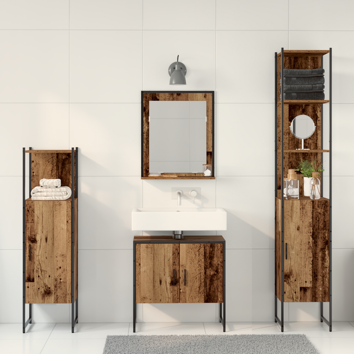 Badeværelsesmøbel sæt med dør 4 pcs Brun 33 x 33 x 185.5 cm