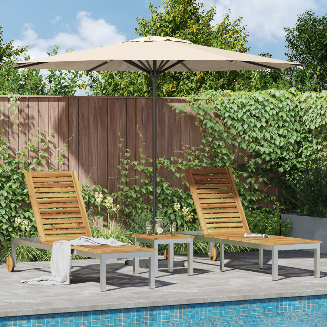 Lounger 3 pcs Brun Massiv akacietræ og rustfrit stål