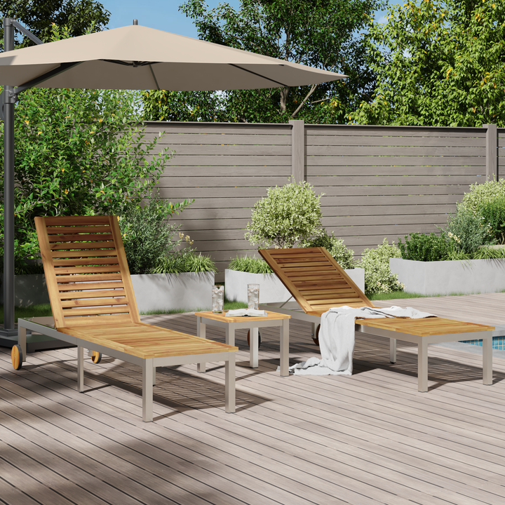 Lounger 3 pcs Brun Massiv akacietræ og rustfrit stål