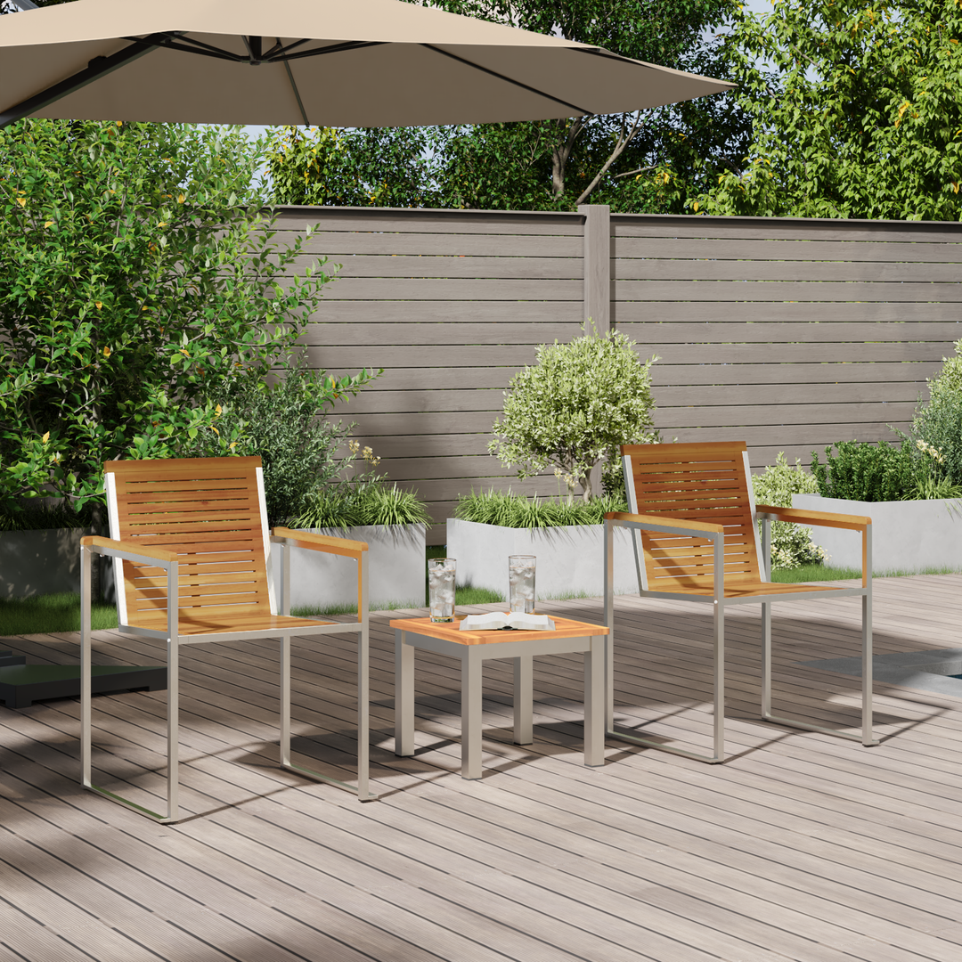 Solstol 3 pcs Brun Massiv akacietræ og rustfrit stål