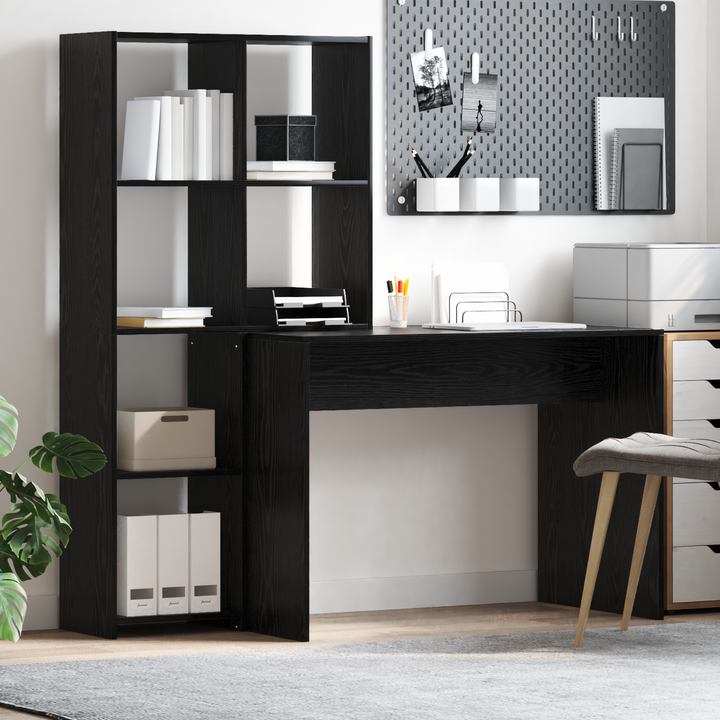 Bord med hylde Sort eg 138,5 x 55 x 143 cm Konstrueret træ