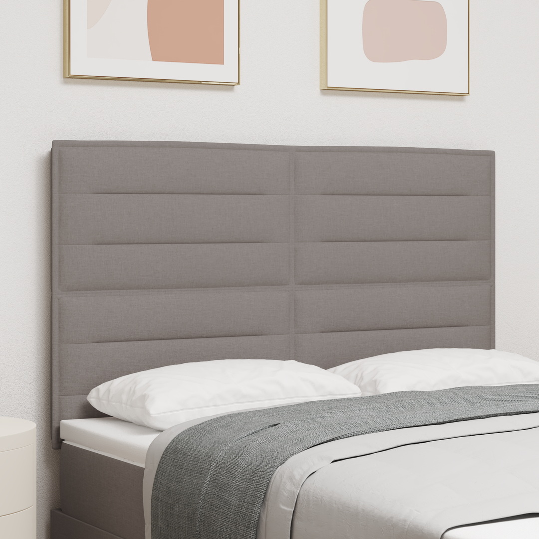 LED sengegavl med LED-lysstrimler Gråbrun 144 cm Stof