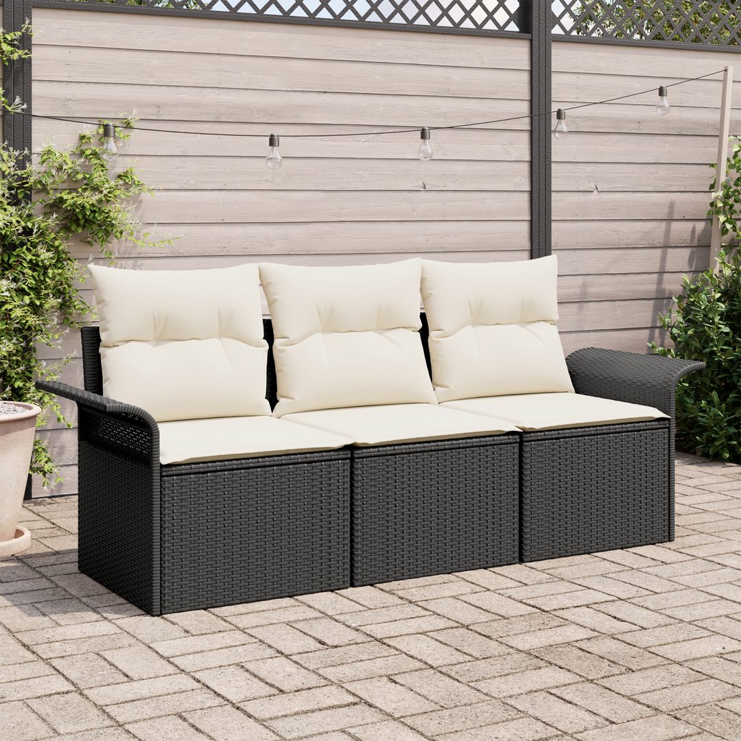 Sofa Sæt med pude 3 pcs Sort polyrattan