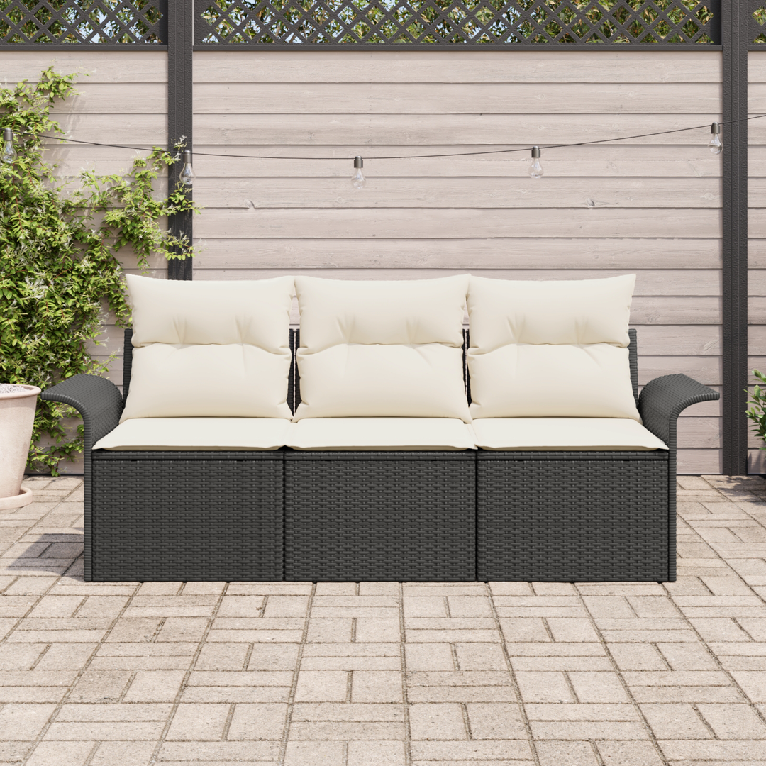 Sofa Sæt med pude 3 pcs Sort polyrattan