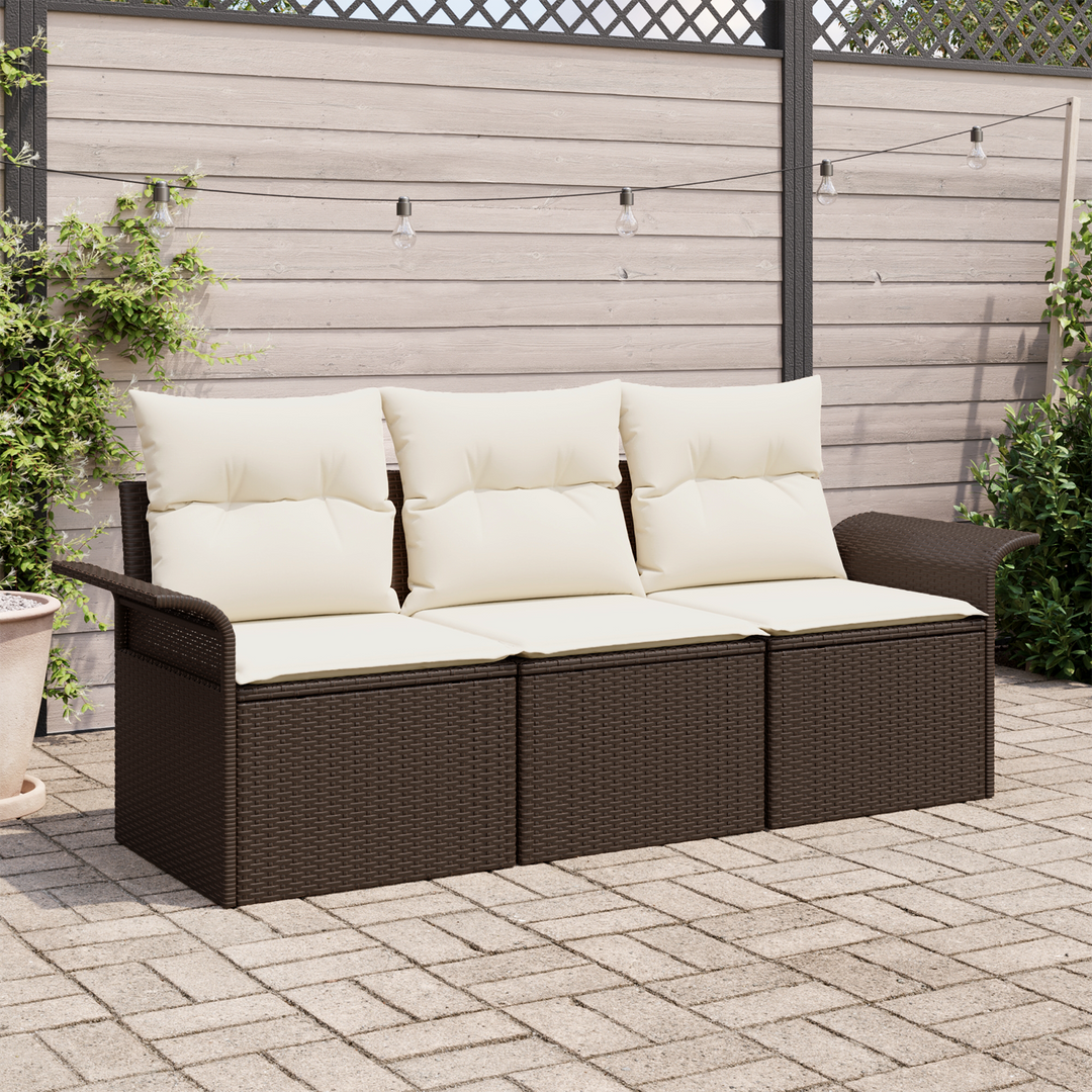 Sofa Sæt med pude 3 pcs Brun og Creme polyrattan
